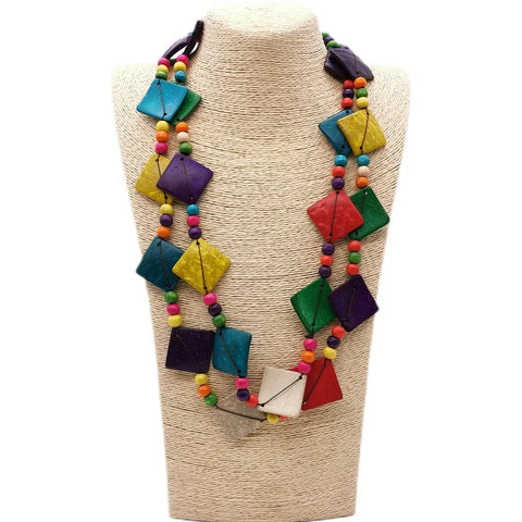 Ethnic Necklaces Made and Painted by Hand in Wood