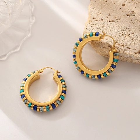 Color Stone Earrings Luxury Design High Quality Brass Metal Gold Color