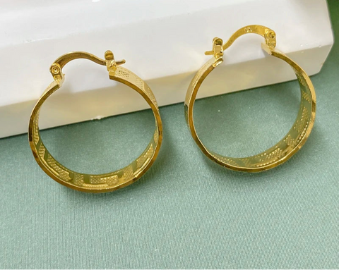 Round Vintage Copper Circle Hoop Earrings Gold Plated Loop