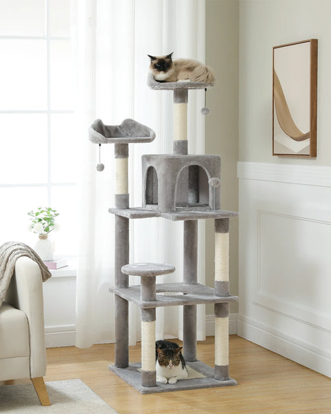 Árbol para gatos, torre alta para gatos con condominio para gatos grande, cama con percha acogedora, postes para rascar, juguetes para gatos