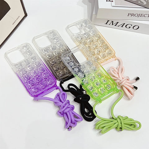 Gradient Color Long Strap Crossbody Case for iPhone 15 Pro Max 7G 8G XR XS Max 11 Pro 12 13 Mini 14 Plus Crystal Defender Cover