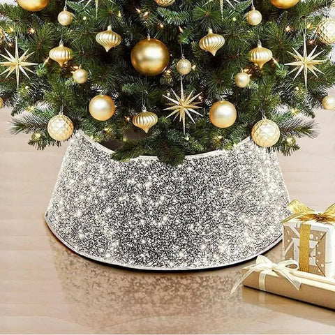 Saia de Natal com lantejoulas decorativas, gola, decoração de Natal, adequada para shopping, jardim, sala de estar, escritórios, hotel, sala de aula