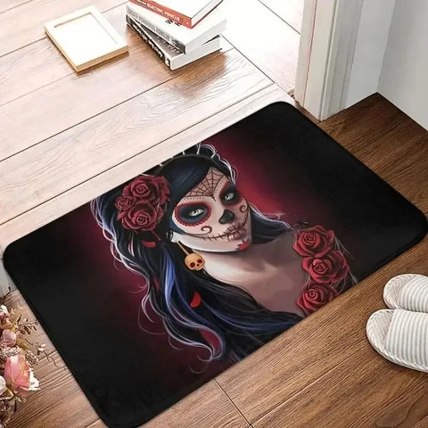 Alfombrilla de suelo con diseño de calavera de azúcar del Día de los Muertos, antideslizante, para decoración del hogar, baño, cocina, lavable, para sala de estar, pasillo, entrada