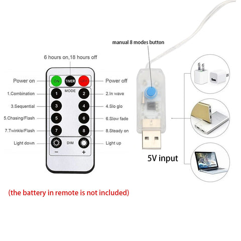 Cadena de luces LED con batería y USB para decoración del hogar