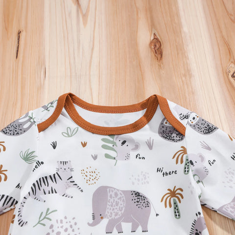 Baby Clothes Set  Long Sleeve Animal Print Romper+ Pants+ Hat 3pcs Outfits Fall Winter