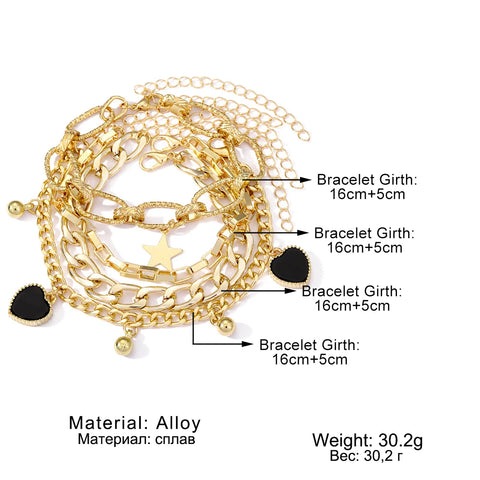 Golden Metal Thick Chain Bracelets  Charm Bracelet Set