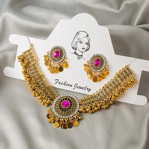 Luxury Vintage Women's Jewelry Set Gold Plated White Crystal Zircon Necklace Earrings Sets