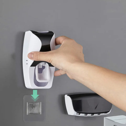 Suporte automático de parede para dispensador de pasta de dente e suporte para escova de dentes