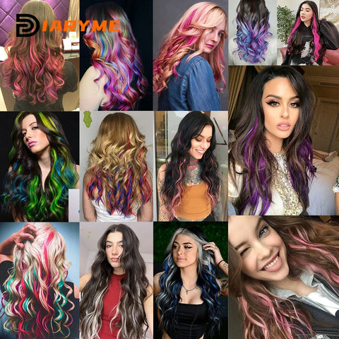 Extensões de cabelo coloridas encaracoladas, um clipe em peruca longa sintética para meninas, mulheres, crianças, multi cores, destaques de festa, peça de peruca