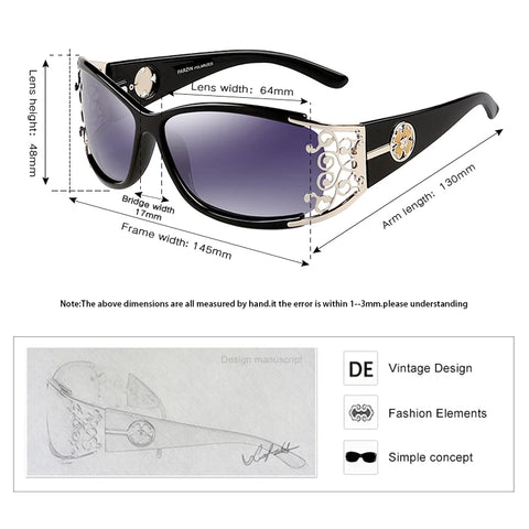 Ladies' Polarized Sunglasses in Dark Tones and Lacy Rims, UV400 Lenses