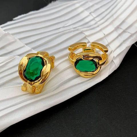 Joyería de moda, anillo de cristal brillante de alta calidad, verde exagerado, nueva tendencia geométrica, regalos para mujeres