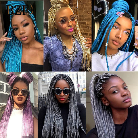 Box Braids Cabelo Sintético 24 "Extensões de Cabelo Trança de Crochê Coloridas Para Mulheres