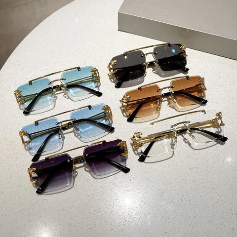 Rimless Square Double Bridge Sunglasses Fashion