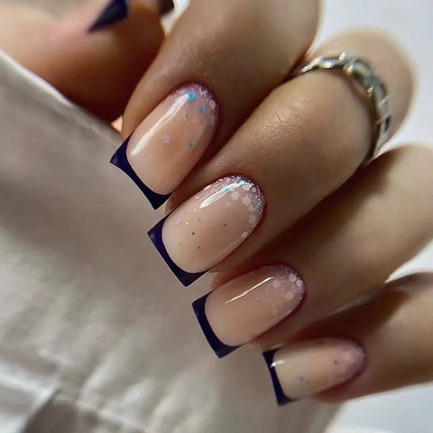 Unhas postiças francesas com glitter