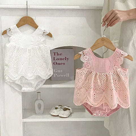 Princess Baby Girl Clothes 0-3Years Newborn Kids Solid Color Sleeveless Lace Vest Tops+ Bloomers Shorts 2PCS Summer Outfits Set