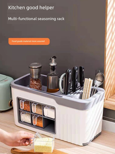 Spice Box Combination Set Household Kitchen Utensils All-in-One Multi-Compartment Storage Salt MSG Bottle & Can Multi-Functional Storage Rack