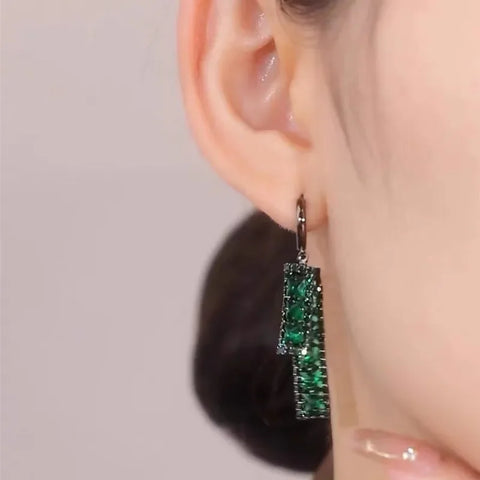 Pendientes de circonio cuadrados verdes Retro franceses para mujer, moda personalizada diaria