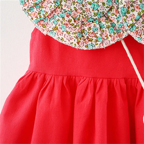 Vestido de verano para niña, camiseta sin mangas con cuello de muñeca con flores fragmentadas, falda sin mangas, falda acampanada de Color sólido forestal