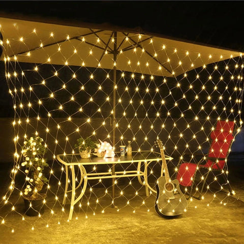 Lámparas de red de pesca LED navideñas, luces de cadena de luces de estrellas, luces navideñas impermeables para exteriores, decoración de arbustos, fiestas en el jardín, Navidad