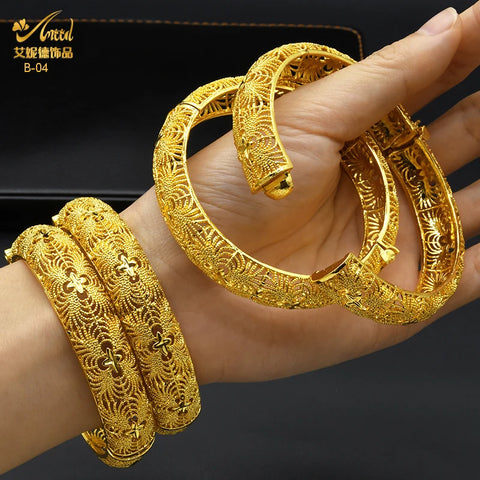 Dubai 24K Gold Color Pulseiras Designers de joias de luxo Pulseiras indianas Africanas Árabes