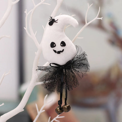 Muñecos de tela pequeños de bruja fantasma, adornos colgantes de Halloween, araña de malla, colgantes de pared de árbol, decoración de jardín, accesorios de fiesta DIY