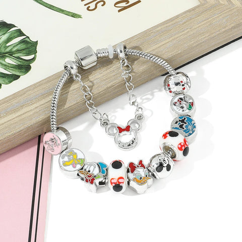 Pulsera clásica de Disney con dijes, pulsera redonda de Color plateado para mujer y niña, joyería de moda