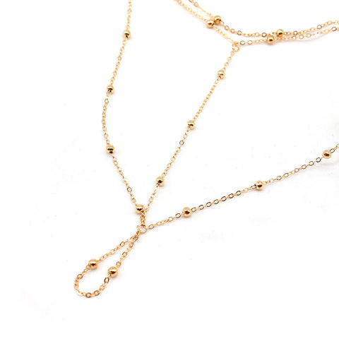 Copper Metal Beads Chain Anklet Connecting Foot Finger