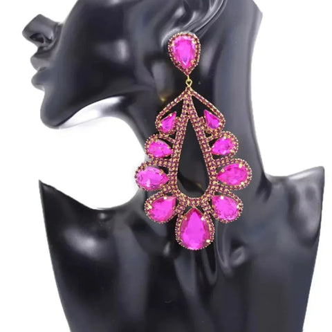 Large Drop Earrings Stone fans Crystal Rhinestone