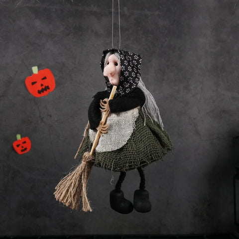 Figuras de escoba de bruja para decoración de Halloween, decoración para árbol, muñecos colgantes, adornos de bruja de Halloween