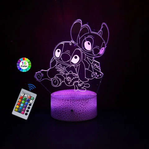 Lilo &amp; Stitch 3D Night Light 16 cores com luz LED acrílica que muda de cor