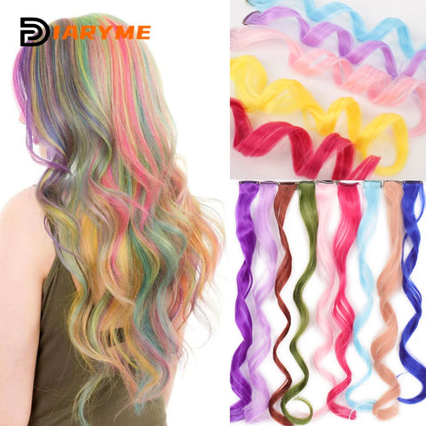 Extensiones de cabello coloridas, rizado, un Clip, postizo largo sintético para niñas, mujeres, niños, multicolor, reflejos de fiesta, pieza de peluca