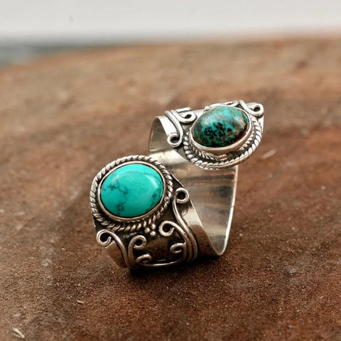 Anillos de piedra natural con incrustaciones de patrón de ratán de temperamento de estilo vintage para mujer Anillos abiertos