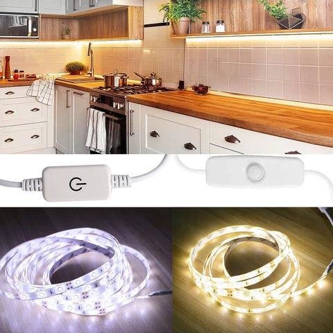 Conjunto de tiras de LED com interruptor de toque Iluminação branca quente para decoração de casa