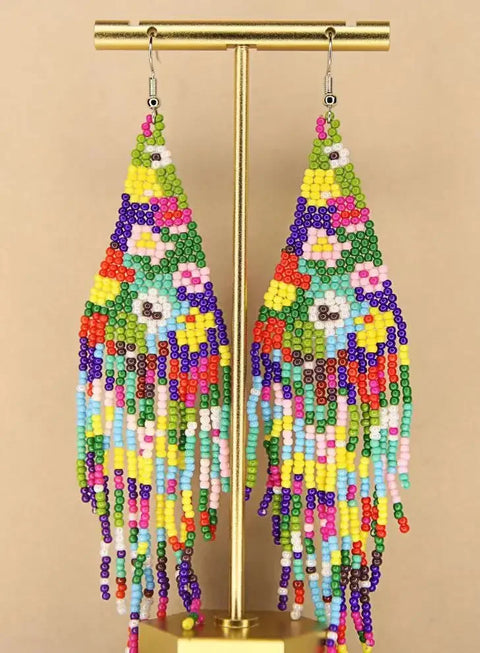 Fringe Earrings  Bohemia  Hand knitting  Beading  pattern  Fashion  Gradual change  Red sun  alloy  ma'am  Rice Bead Earrings