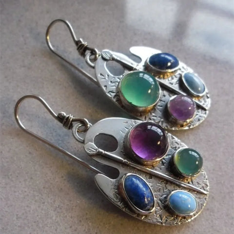 Multicolor Stone Indian Jewelry Dangle Earrings Ethnic Tribal Drop Hook Earrings