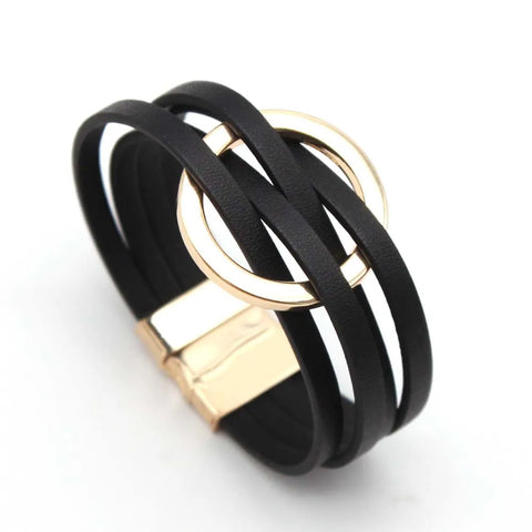 Leather Bracelets   Elegant Multilayer Wide Wrap Bracelet Female