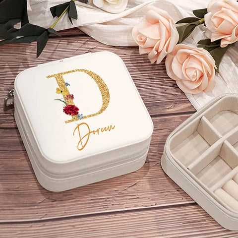 Caja de joyería personalizada para mujer, caja de almacenamiento de cuero única para dama de honor, propuesta de regalo, anillo y pendientes