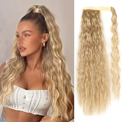 Synthetic Corn Wavy Long Ponytail For Women Hairpiece Wrap Around Hairpiece Hair Extensions