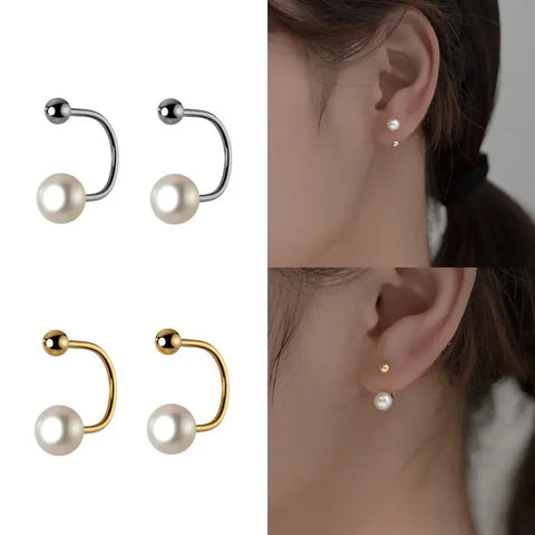 Stainless Steel Screw Bead Pearl Small Hoop Earrings Heggie Hoops Arc