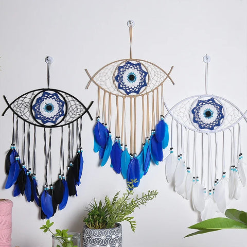 Evil Eye Dream Catcher For Bedroom With Lights Wall Hanging