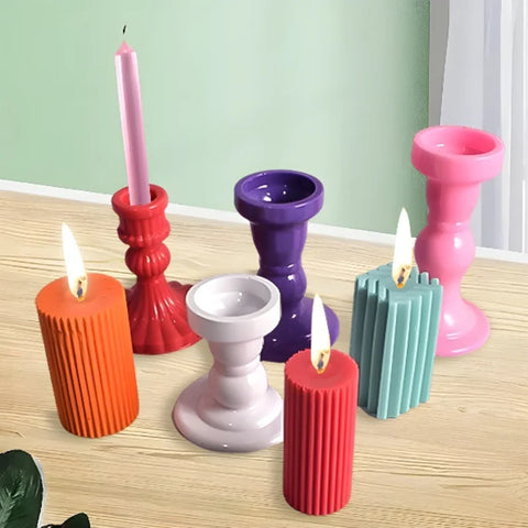 Multi Style Roman Columns Candlestick Silicone Mold Geometry Stripes Soap Resin Plaster