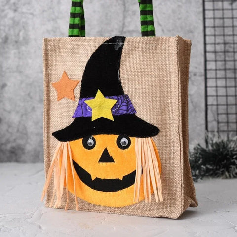 Bolsa de tela no tejida para regalo de Halloween, sombrero negro, calabaza, bruja, terror, fantasma, festival, fiesta, truco o trato, feliz día de Halloween, decoración