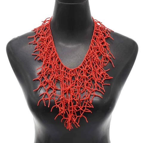 African ethnic tribal bead necklace in coral type acrylic