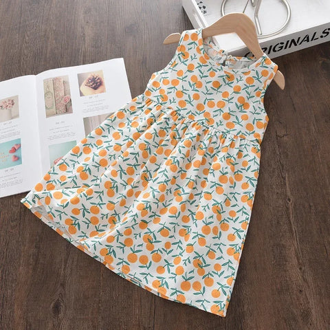 Summer Girls Dress  Sleeveless Print Flower Costumes Kids Cotton Floral Dress