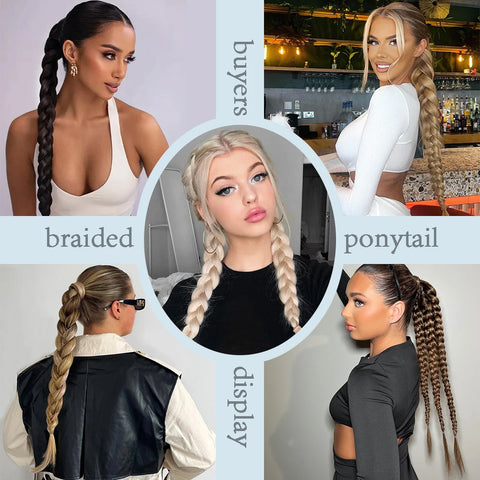 Synthetic Long Twist Braid Ponytail Extensions With Rubber Band 24 Inch For Women Daily Use