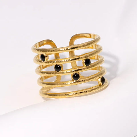 Gold Plated Personality Stainless Steel Rings For Women Adjustable Fashion Jewelry Irregular