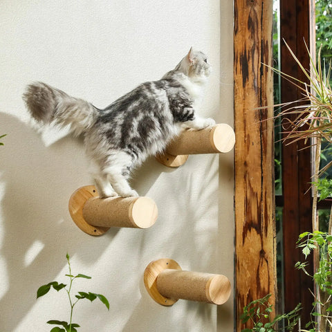 Estantes de escalada para gatos montados en la pared, poste rascador con hamaca en forma de luna o plataforma de salto para gatitos descansando