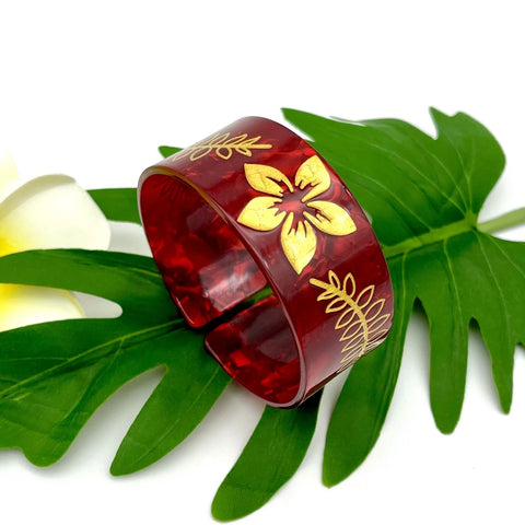 Bohemia Polynesian Pacific Islanders Plumeria Flower Acrylic Cuff Bangles