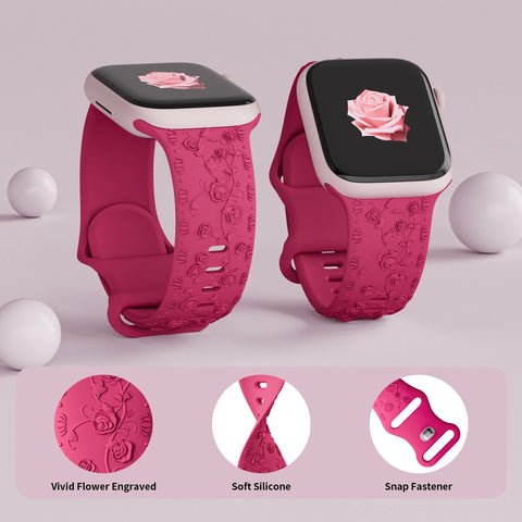 Pulseira de silicone gravada em rosa para apple watch ultra sport, pulseira para iwatch série 8 7 9 6 5 43