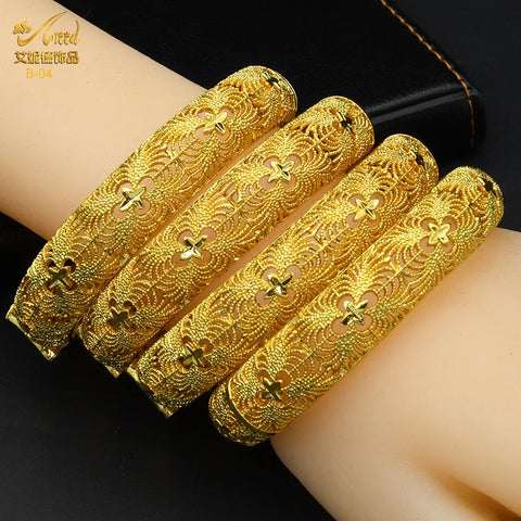 Dubai 24K Gold Color Pulseiras Designers de joias de luxo Pulseiras indianas Africanas Árabes